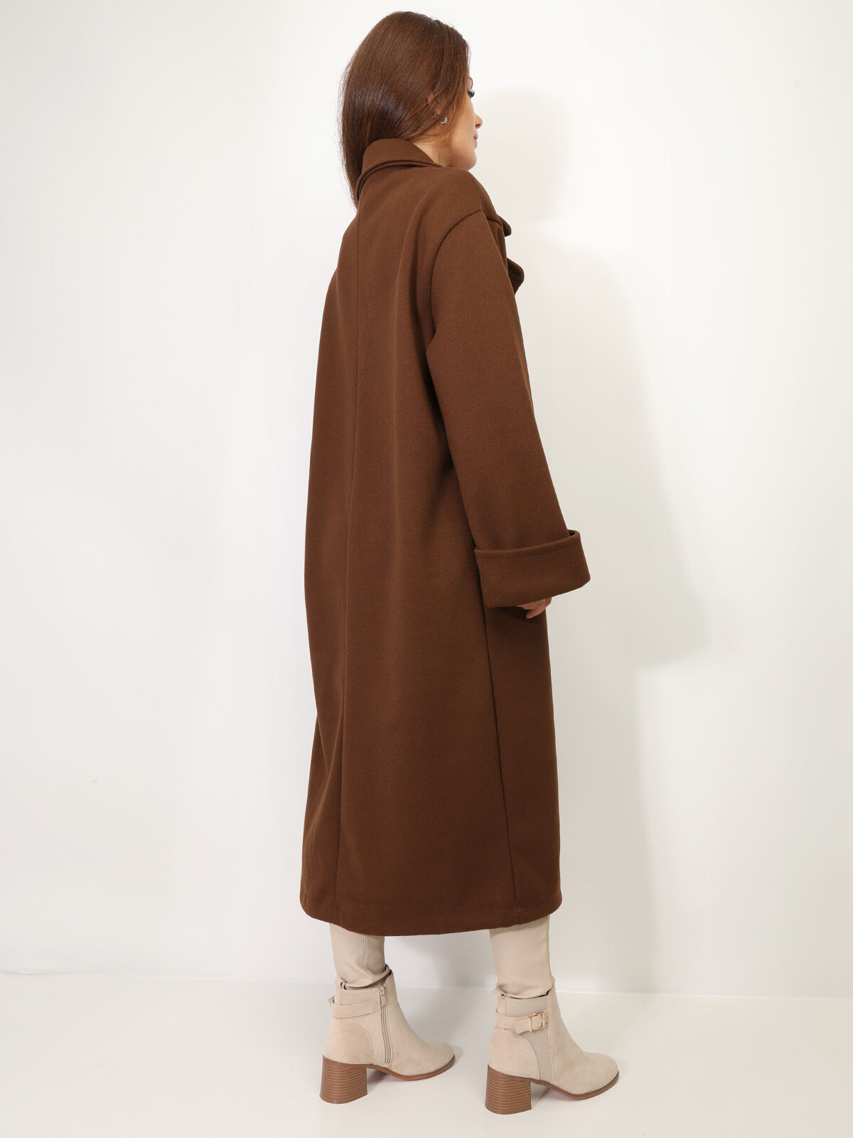 Manteau oversize en maille texturée- Marron