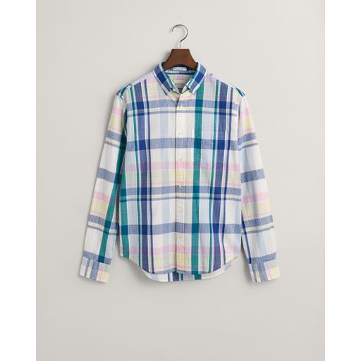 GANT Regular Fit Seersucker Madras Skjorte, White, 3XL