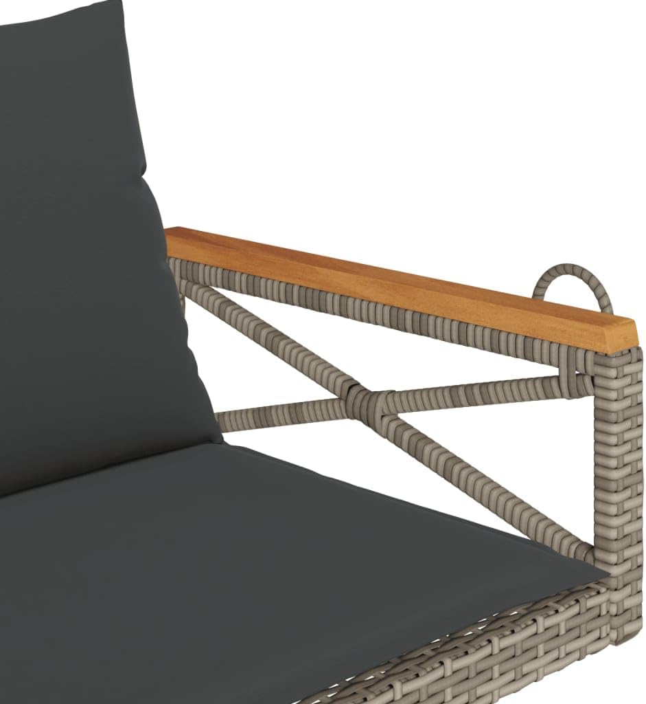 Hollywoodschaukel, Hängebank mit Kissen, Grau, 109x62x40 cm, Poly Rattan, Gartenmöbel für Terrasse, Schaukelbank