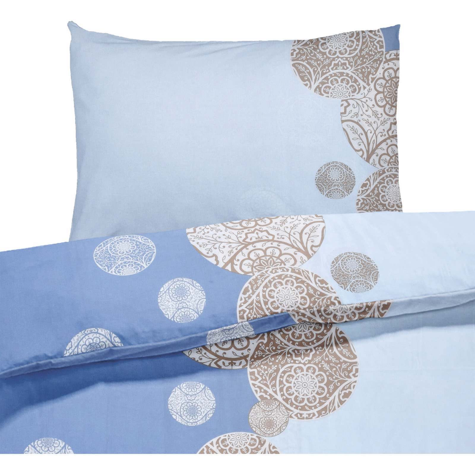 Bettwäsche blau mit Muster 200x210 2x65x65 Bettanzug Fra