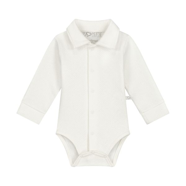 Mats & Merthe Noah Romper Met Kraag Lange Mouw Off White 3 Mnd