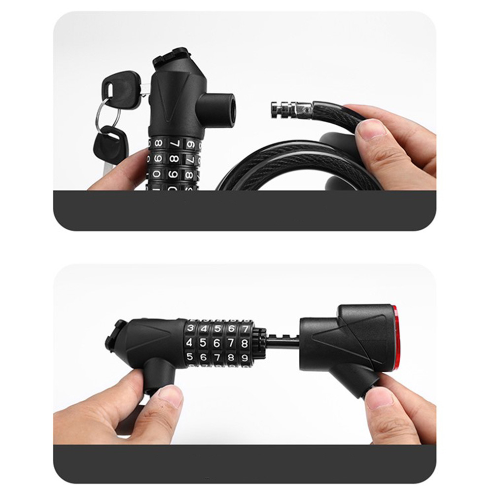 2in1 Fahrrad Schloss USB Velo Rücklicht 5-Stelliges Code Zahlenschloss   Halterung - Schwarz