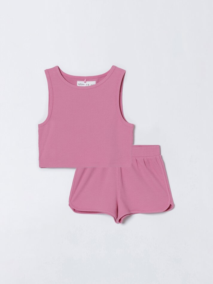 Conjunto de top canelado e shorts - Framboesa