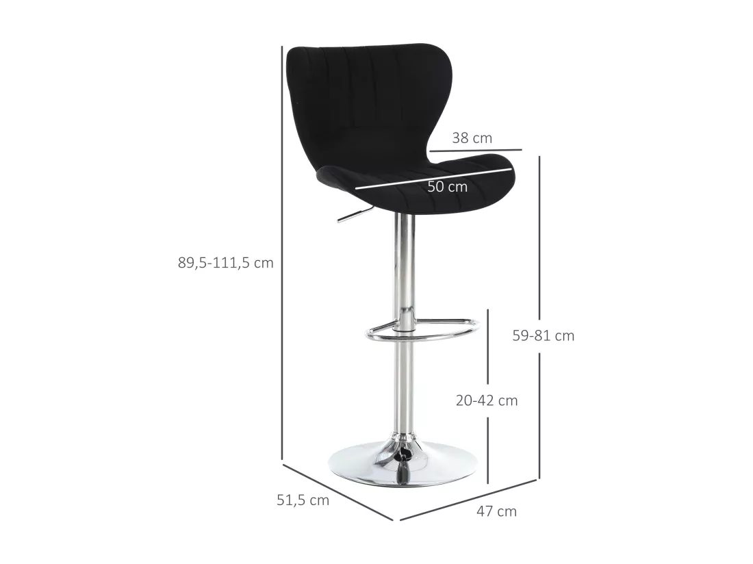 Lot de 2 tabourets de bar design contemporain hauteur d'assise réglable 59-81 cm pivotant 360° lin noir