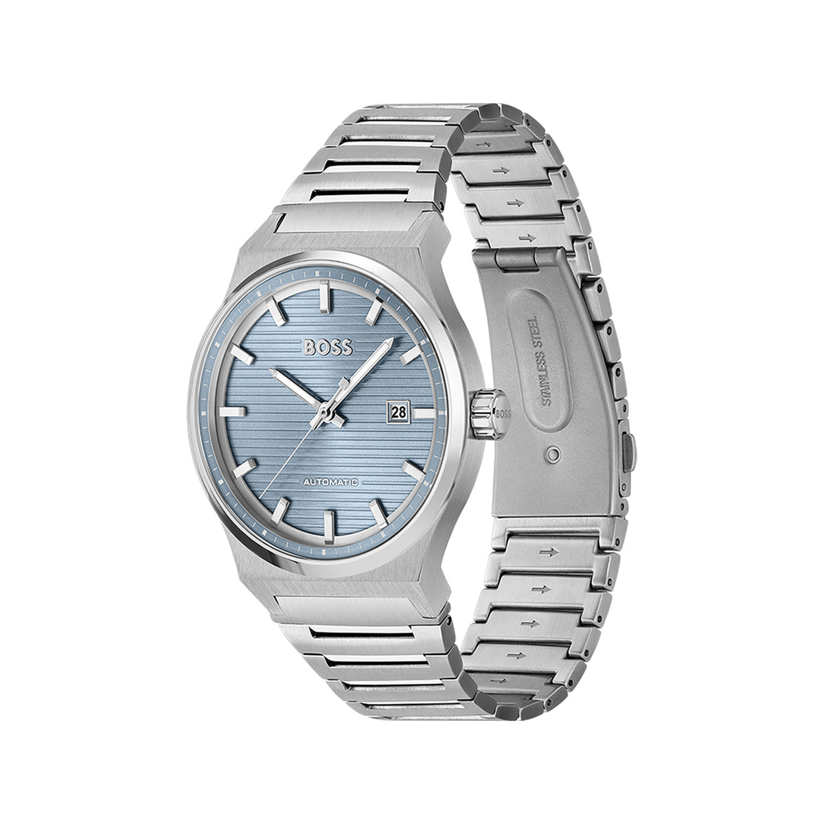 Montre BOSS sport lux homme automatique, bracelet acier argent