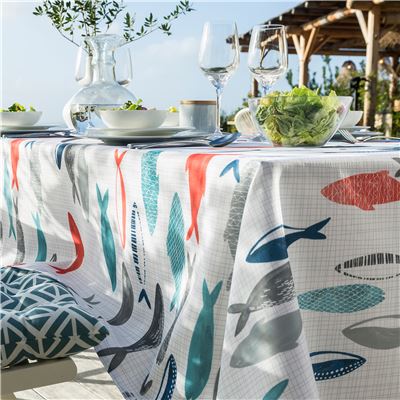 Nappe polyester motif poissons