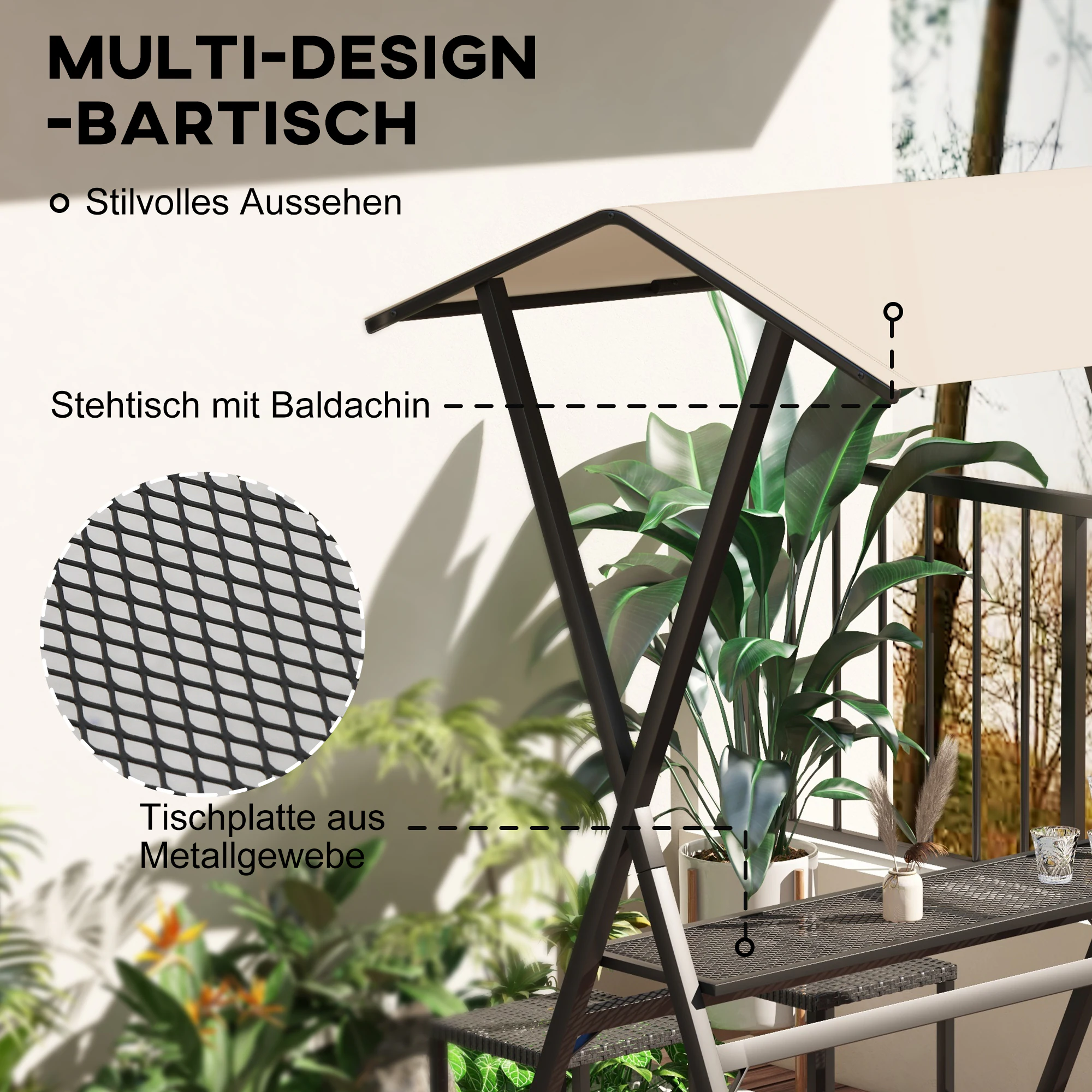 Outsunny Gartenbar-Set mit Dach schwarz 147L x 135B x 230H cm