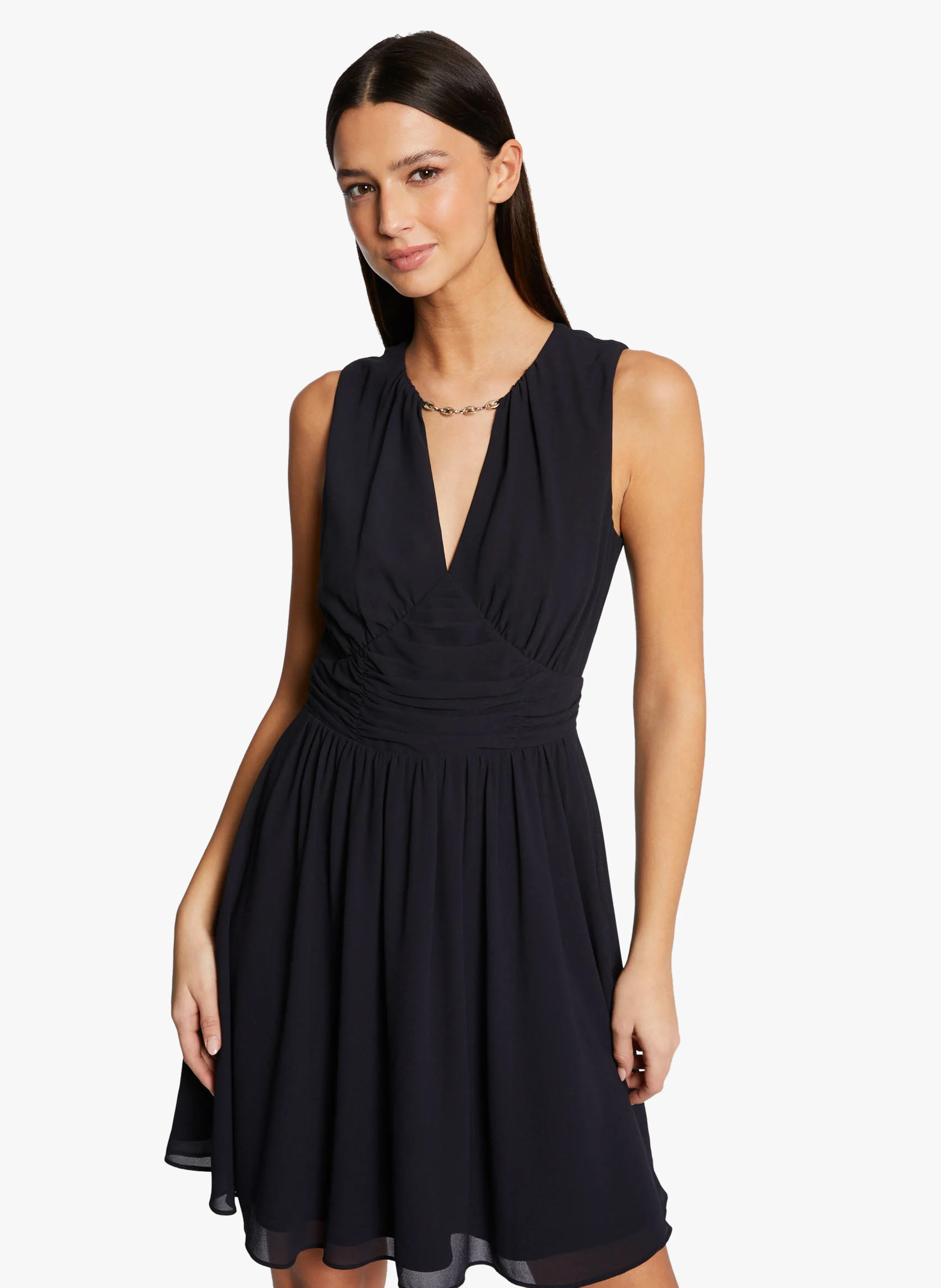 RITCH - Robe patineuse col V à fronces | Bleu
