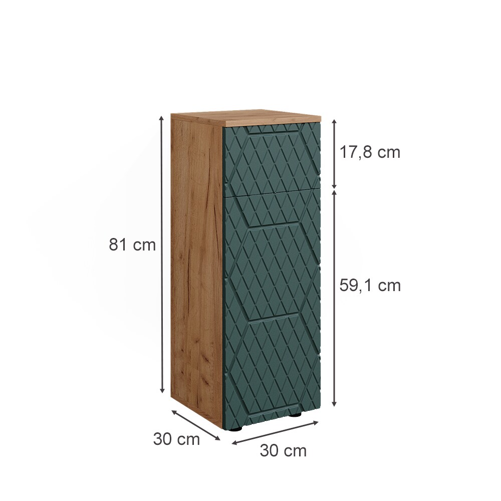 Vicco Midischrank Irma Eiche Grün 30 x 81 cm 1 Schublade 2 Fächer Badezimmer