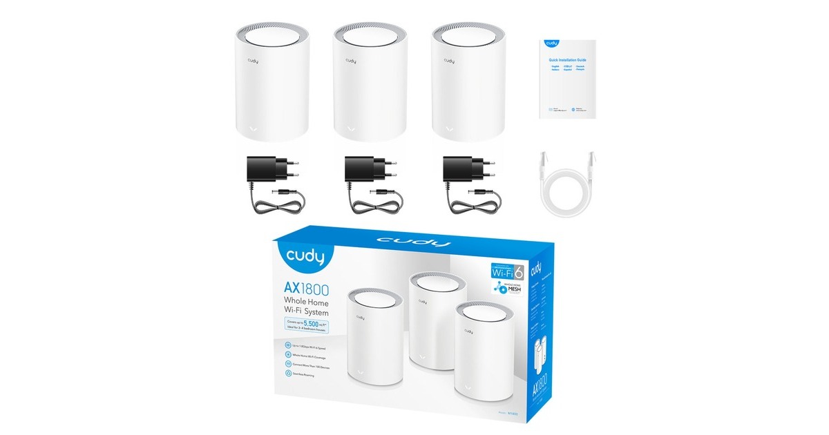 CudyAX1800 Gigabit Mesh Wi-Fi 6 System (3-Pack) mesh router  (Wit)