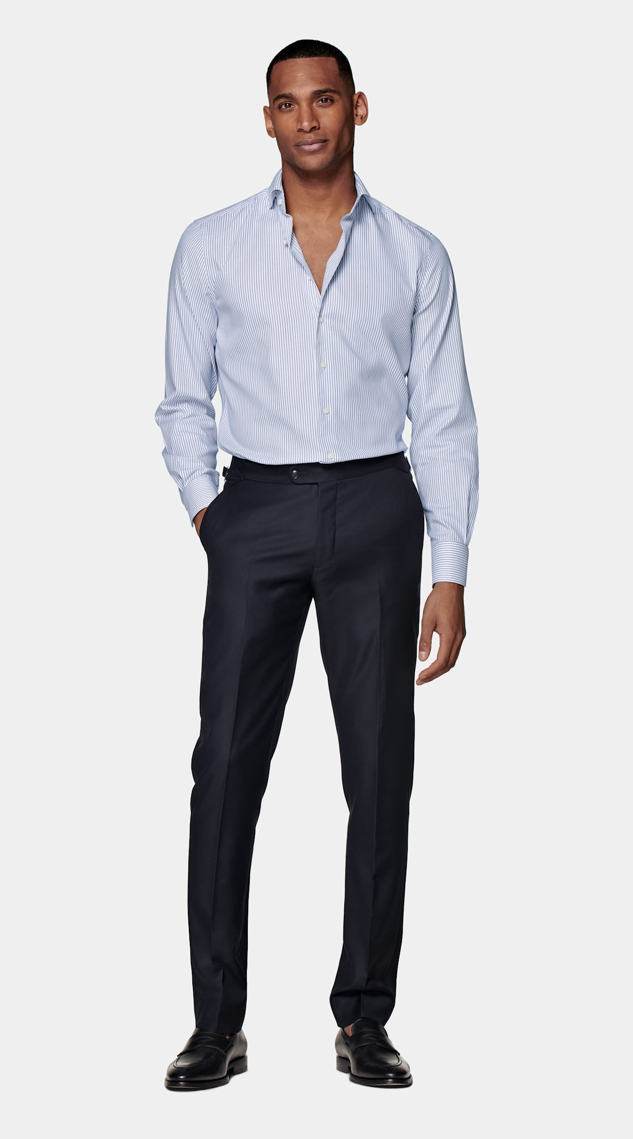 Chemise coupe ajustée en Royal Oxford bleu marine à rayures