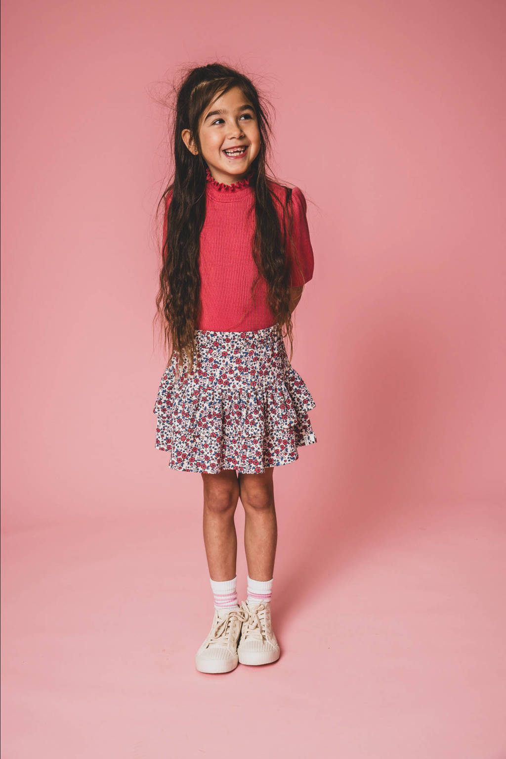 LOOXS top met col roze rib gebreid