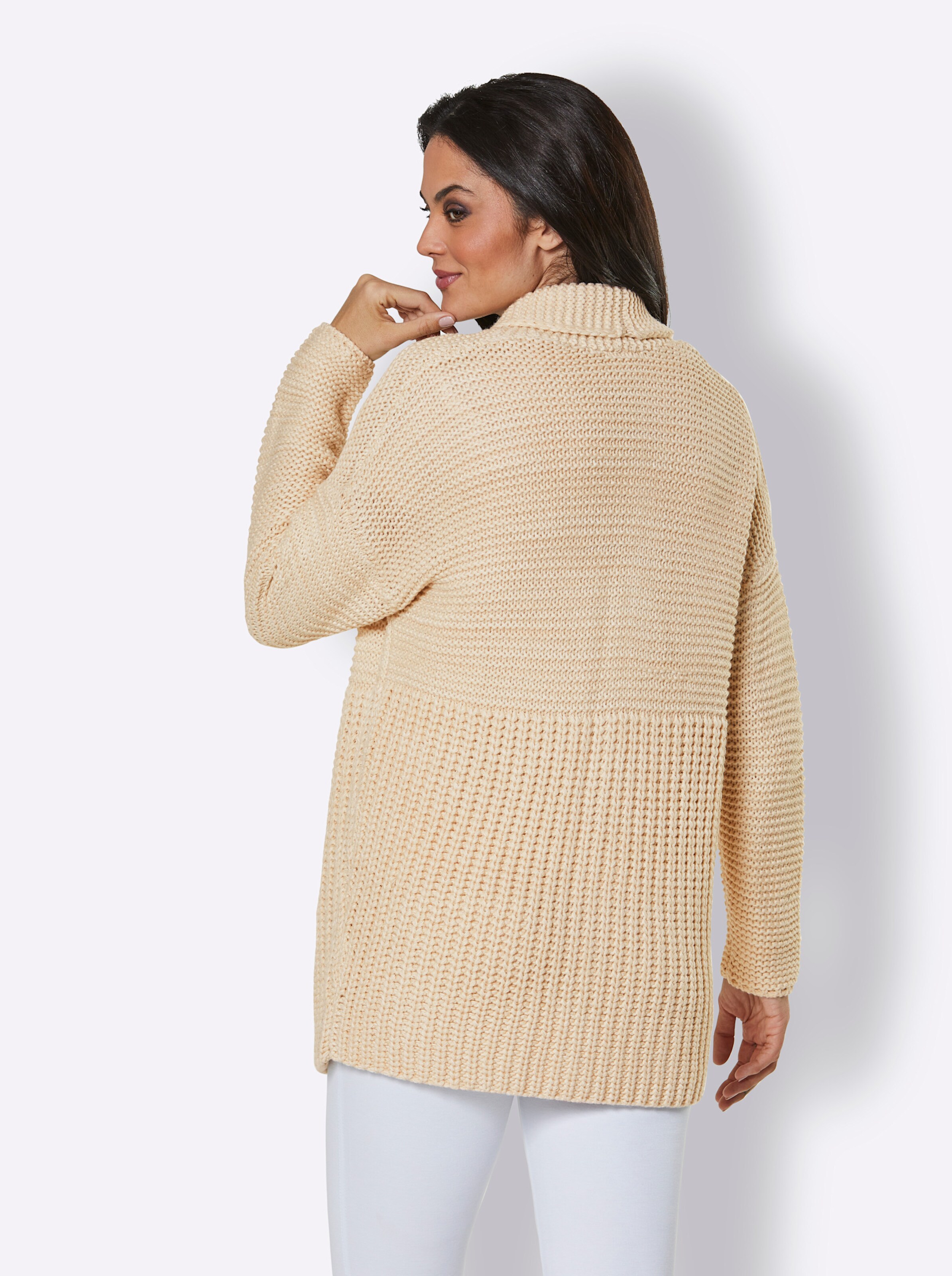 CREATION L PREMIUM Polyacryl-Merino-Strickjacke in elfenbein-champagner-meliert