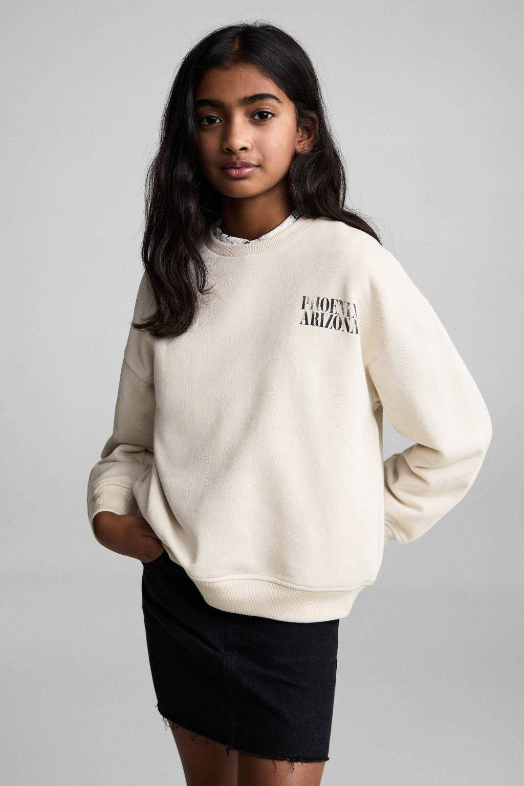 Mango Kids sweater met backprint pastelgrijs
