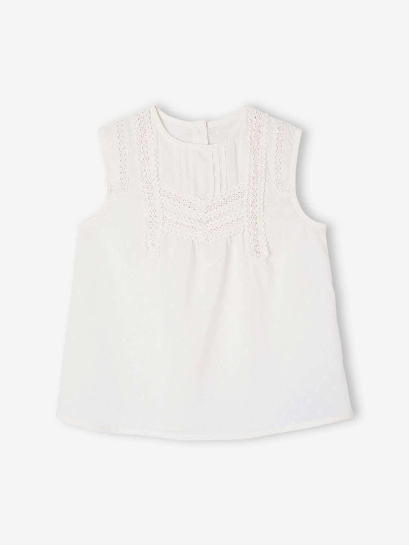 Blusa sem mangas com detalhes de fantasia para meninas, cor off-white