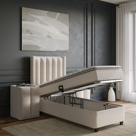 Boxspring met opbergruimte Blackpearl - Beige