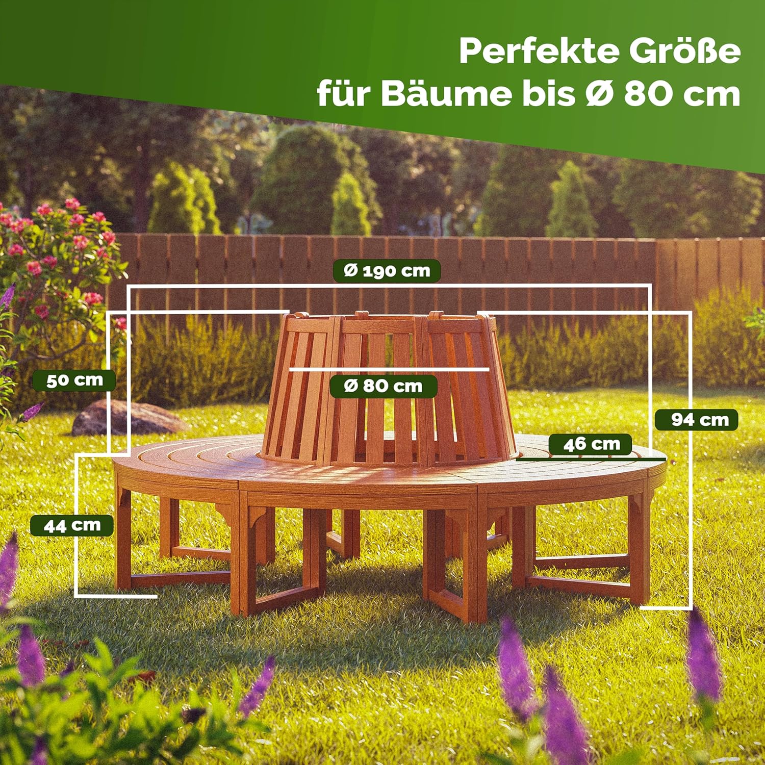 Casaria® Baumbank Sitzbank Wetterfest Holz FSC®-Zertifiziert 320kg Belastbarkeit Rückenlehne 360° Rundbank Garten Bank Baumbank Eukalyptus Ø190x80cm Braun