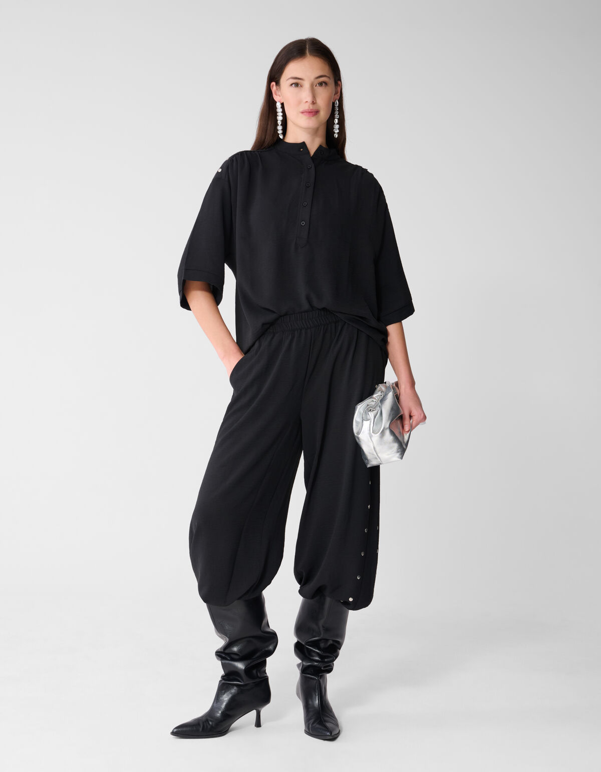 Twist Studs Wide Leg Fit Broek Zwart