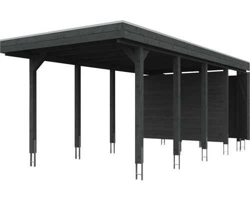 SKAN HOLZ Friesland Set 2 enkele carport inclusief aluminium dakpanelen, berging, H-paalankers 314 x 708 cm grijs