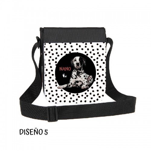 Bolsa transversal personalizável com estampa de bolinhas pretas