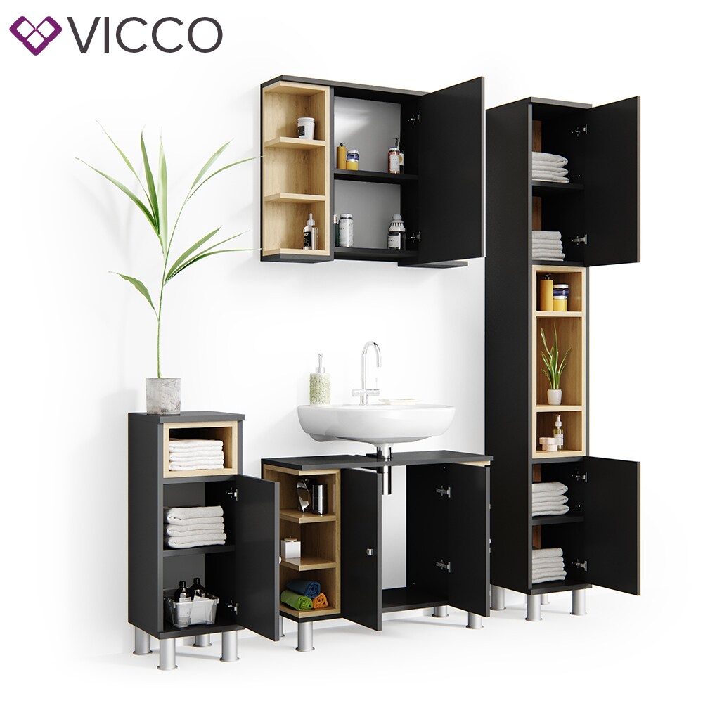 Vicco Badmöbel Set Aquis Bad Spiegel Waschtischunterschrank Badschrank Anthrazit