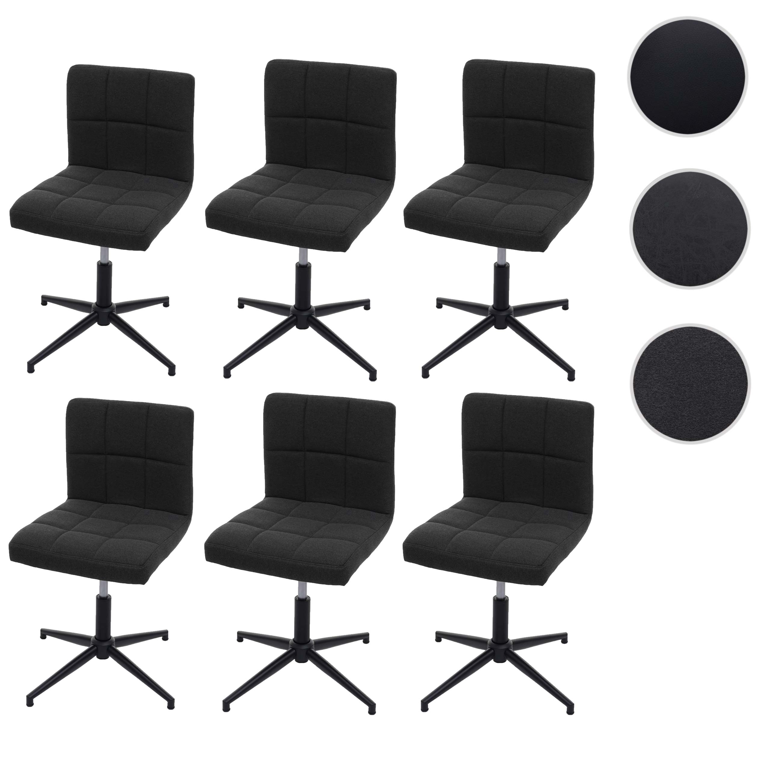 6er-Set Esszimmerstuhl Cadiz II, Küchenstuhl, höhenverstellbar Drehmechanismus ~ Stoff/Textil dunkelgrau, Fuß schwarz
