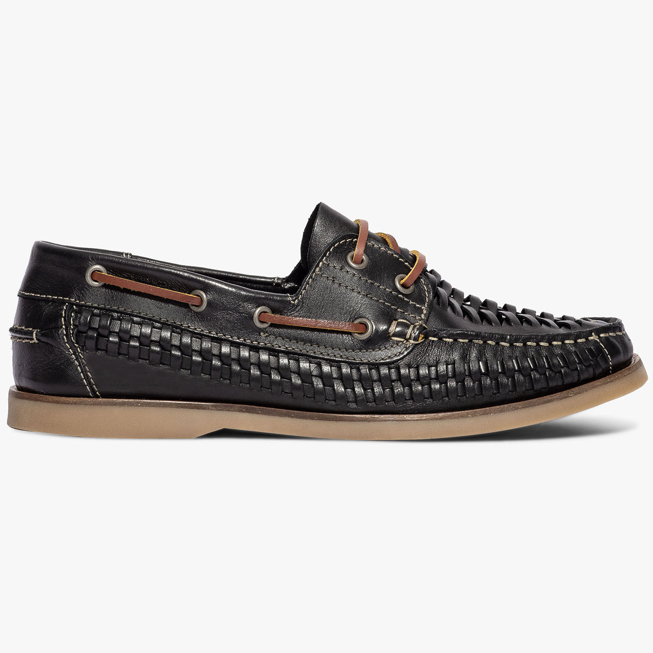 Bocage Chaussures bateaux en Cuir tressé Dixon noirs