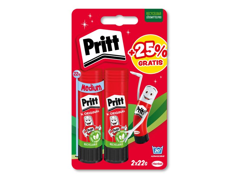 Pritt Klebestift 2 x 22 g, Rot Leimstift für kreative Bastelarbeiten