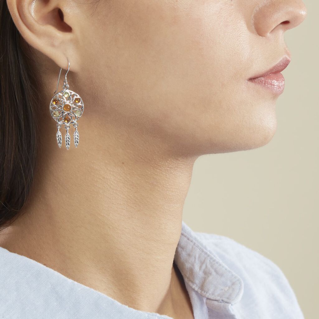Boucles D'oreilles Argent Blanc Lorena Ambre