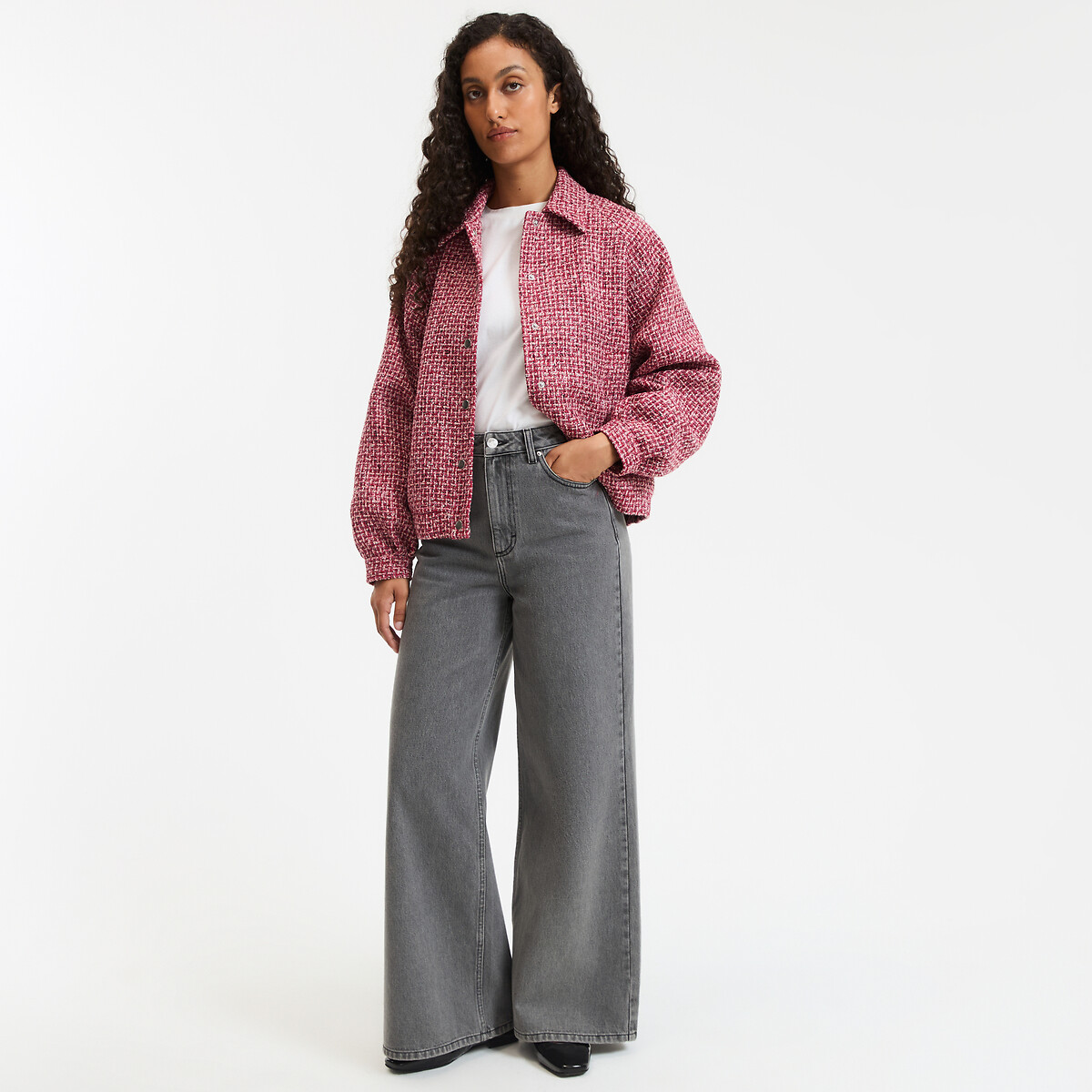 LA REDOUTE COLLECTIONS<br>Jaqueta bomber curta, modelo oversized, tweed