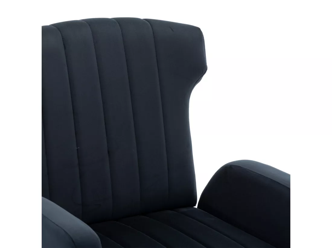 Fauteuil cabriolet en velours noir, avec poches latérales, pieds en métal, charge max 90kg, 69x72x93cm