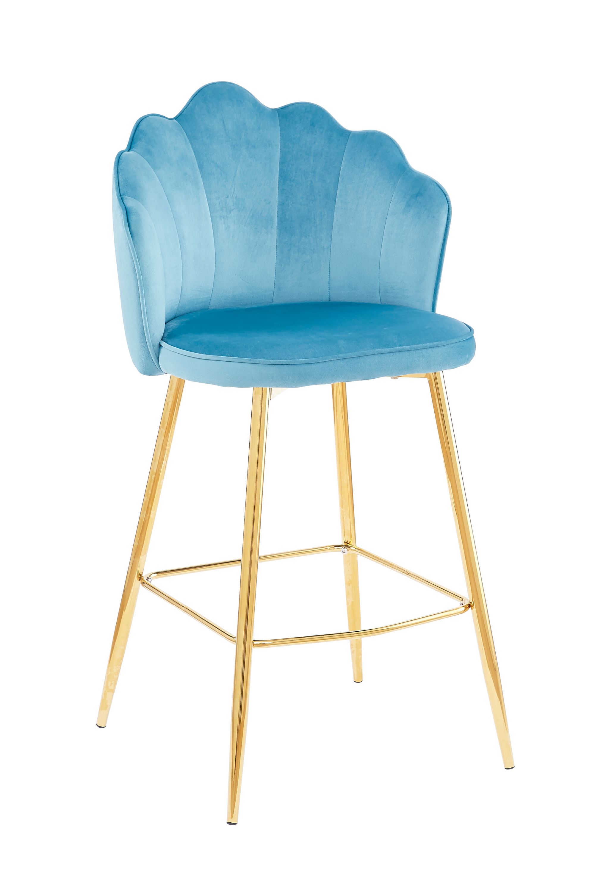 Barhocker Muscheldesign 2er Set aus Samt Blau Tresen Hocker Sitzhocker