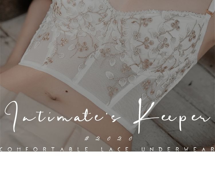Nabla - Set: Bustier met bloemenborduursel + slipje