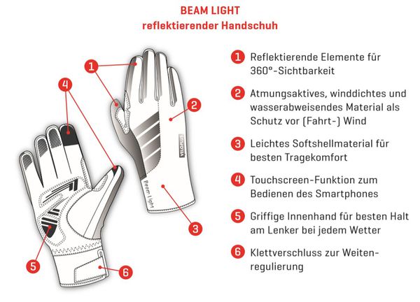 BEAM LIGHT reflektierende Unisex-Softshell-Handschuhe  silber  S=7