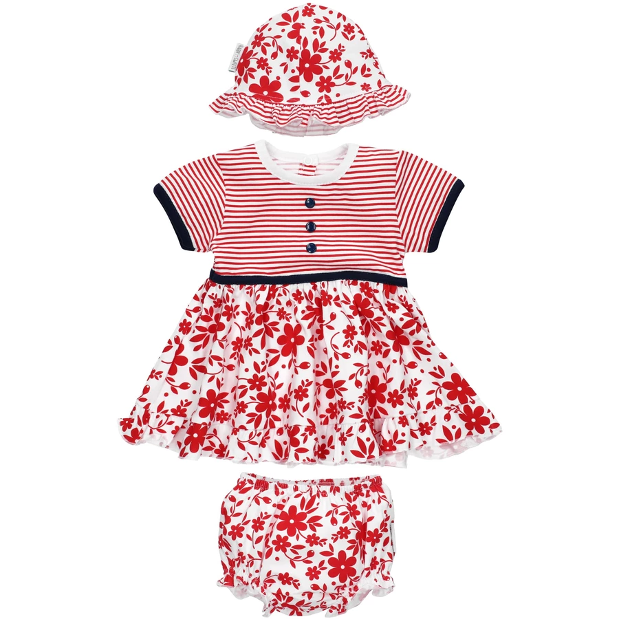Baby Sweets 3tlg Set Kleid + Shorts + Mütze Lieblingsstücke Kleider rot weiß