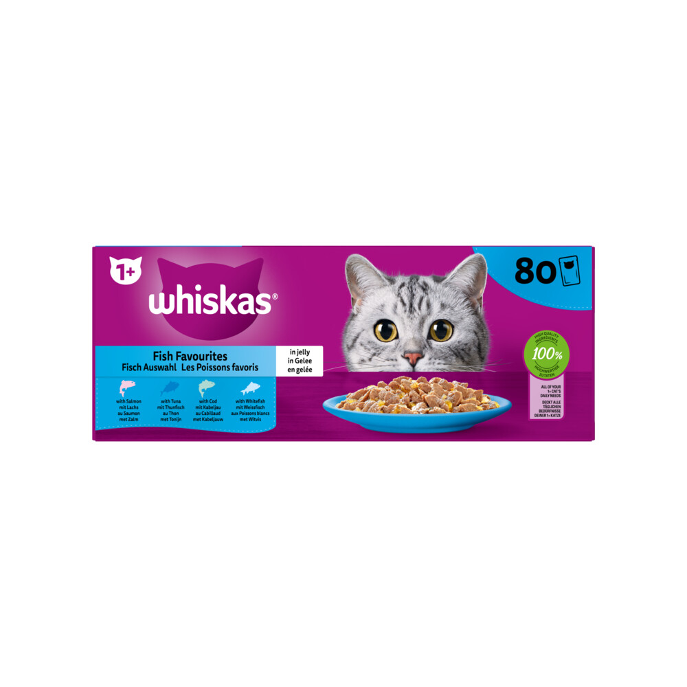 Whiskas 1+ Kattenvoer Natvoer Vis in Gelei80 x 85 gr