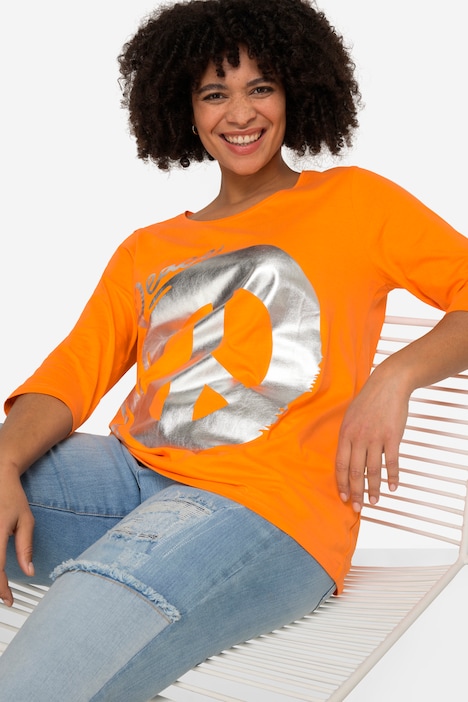 T-Shirt, Peace-Zeichen, Rundhals, 3/4-Ärmel