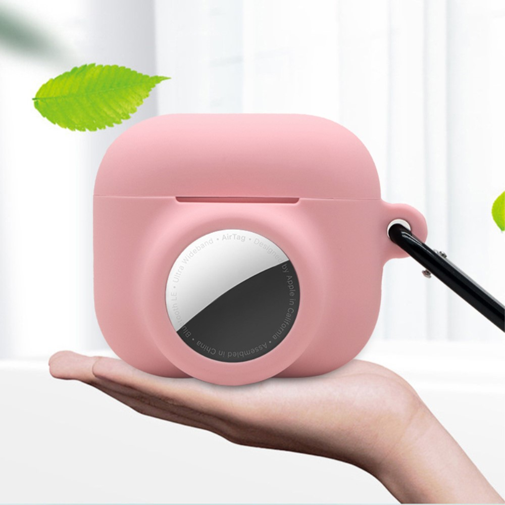 2in1 AirPods (3. Generation)   AirTag Silikon Case Schutzhülle Abdeckung mit Karabinerhaken - Dunkelblau