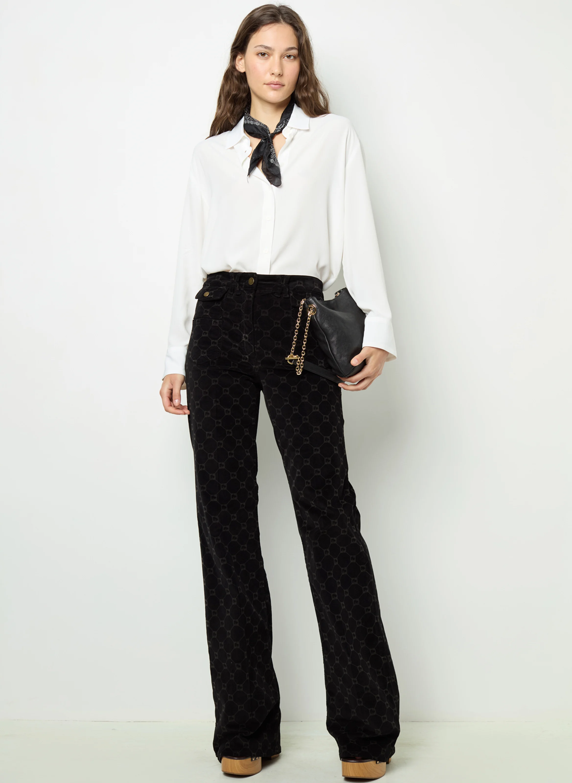 ANNA - Pantalon flare en coton mélangé | Noir