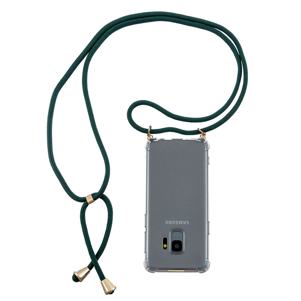 Samsung Galaxy S9 Necklace Gummi Hülle Air Cushion Fallschutz   Handykette (150cm) - Grün / Gold
