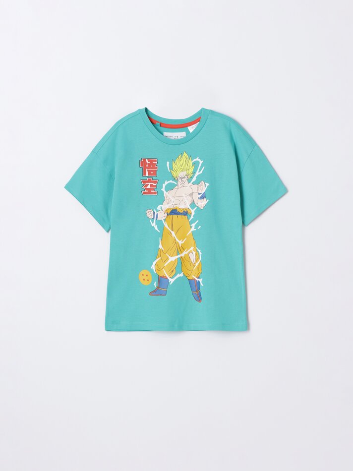 Camiseta com estampa do Goku Super Saiyan de Dragon Ball - Turquesa Escuro