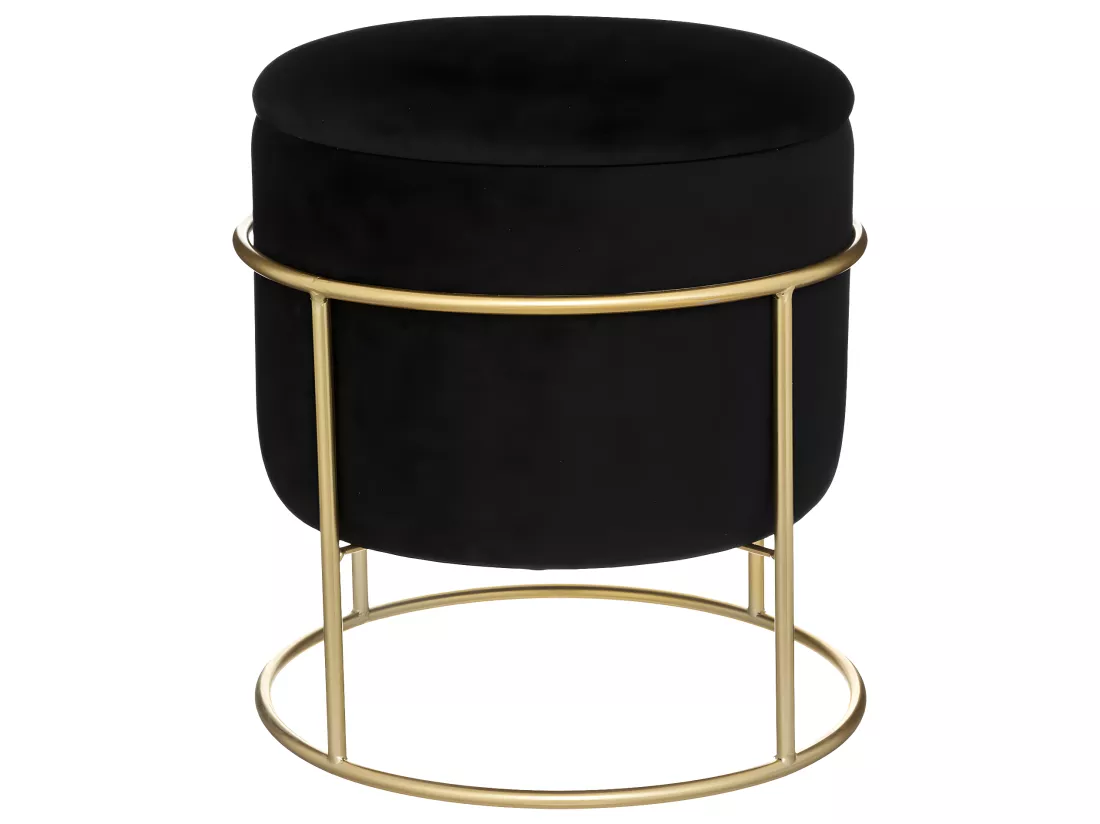 Pouf et Coffre de rangement en Velours Noir et support en métal D 42 x H 44 cm