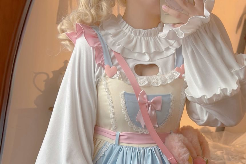 Pachelbel - Blouse met pofmouwen en hoge hals, effen en geplooid