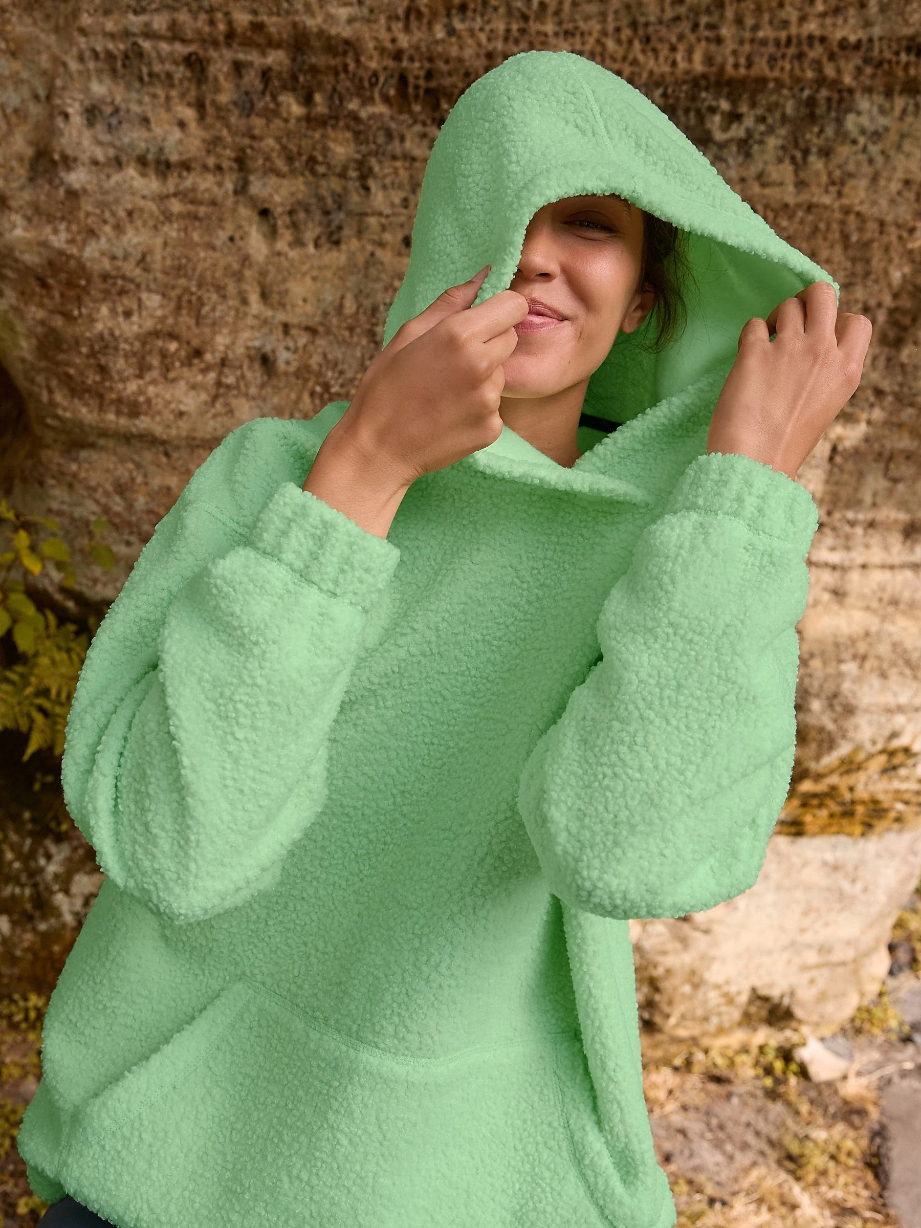 Limoengroen - Soft Teddy Borg Longsleeve Hoodie