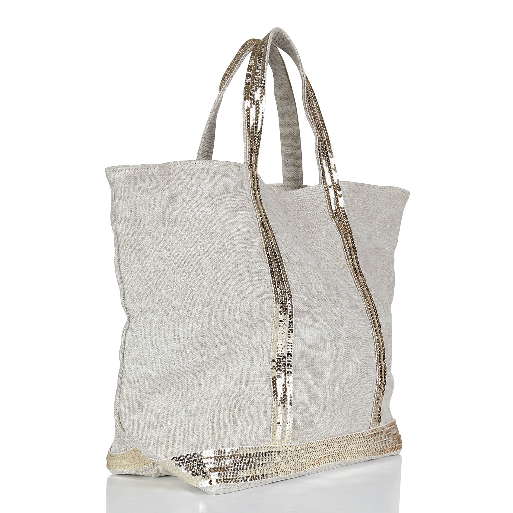 Cabas M brodé avec sequins en lin | Beige