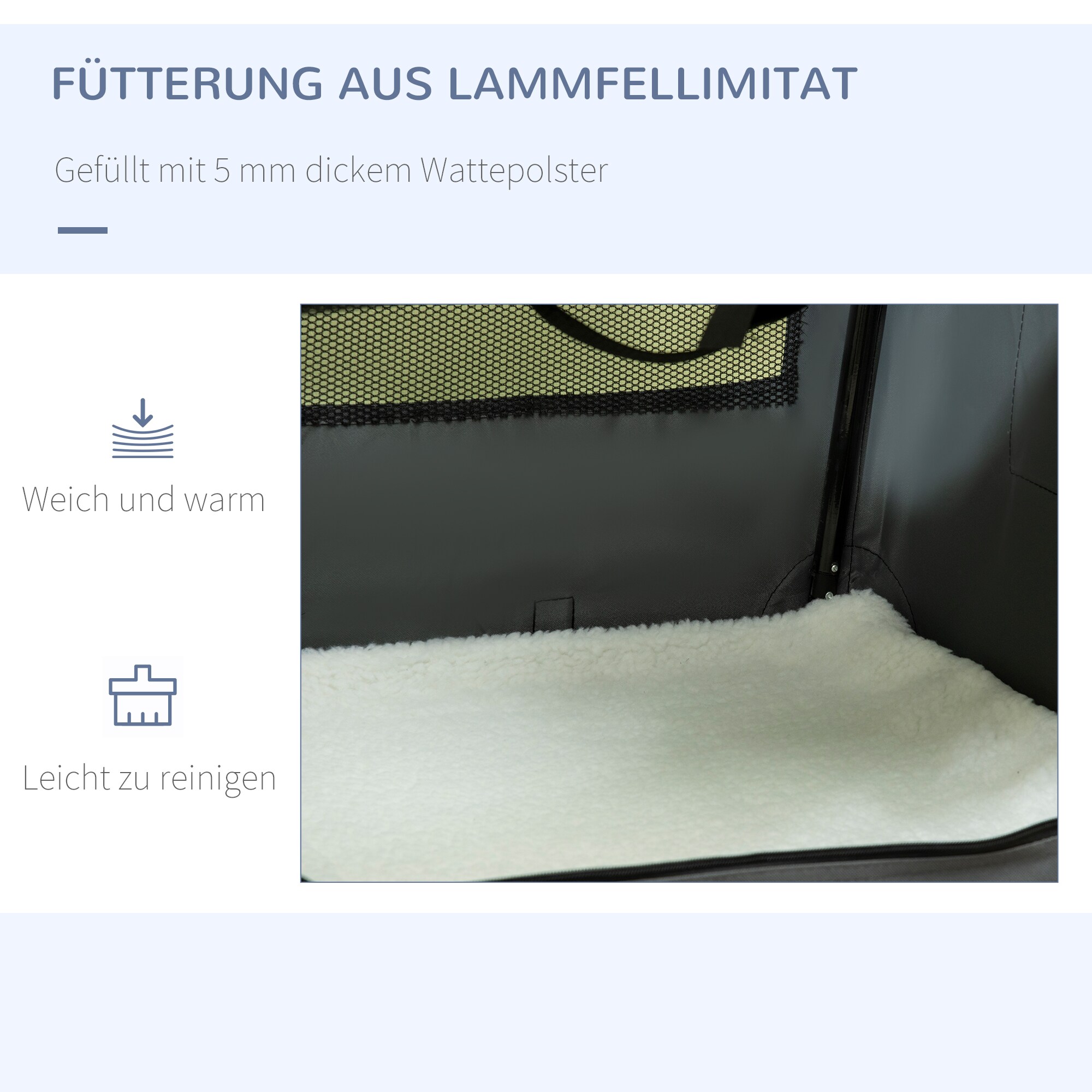 PawHut Tragetasche mit Kissen grau, schwarz 70L x 51B x 50H cm