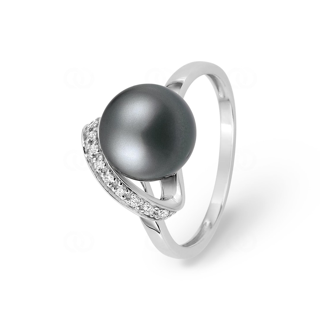 Ring 750/18 K Weissgold mit Tahiti-Kulturperle und Diamanten 0.06ct.