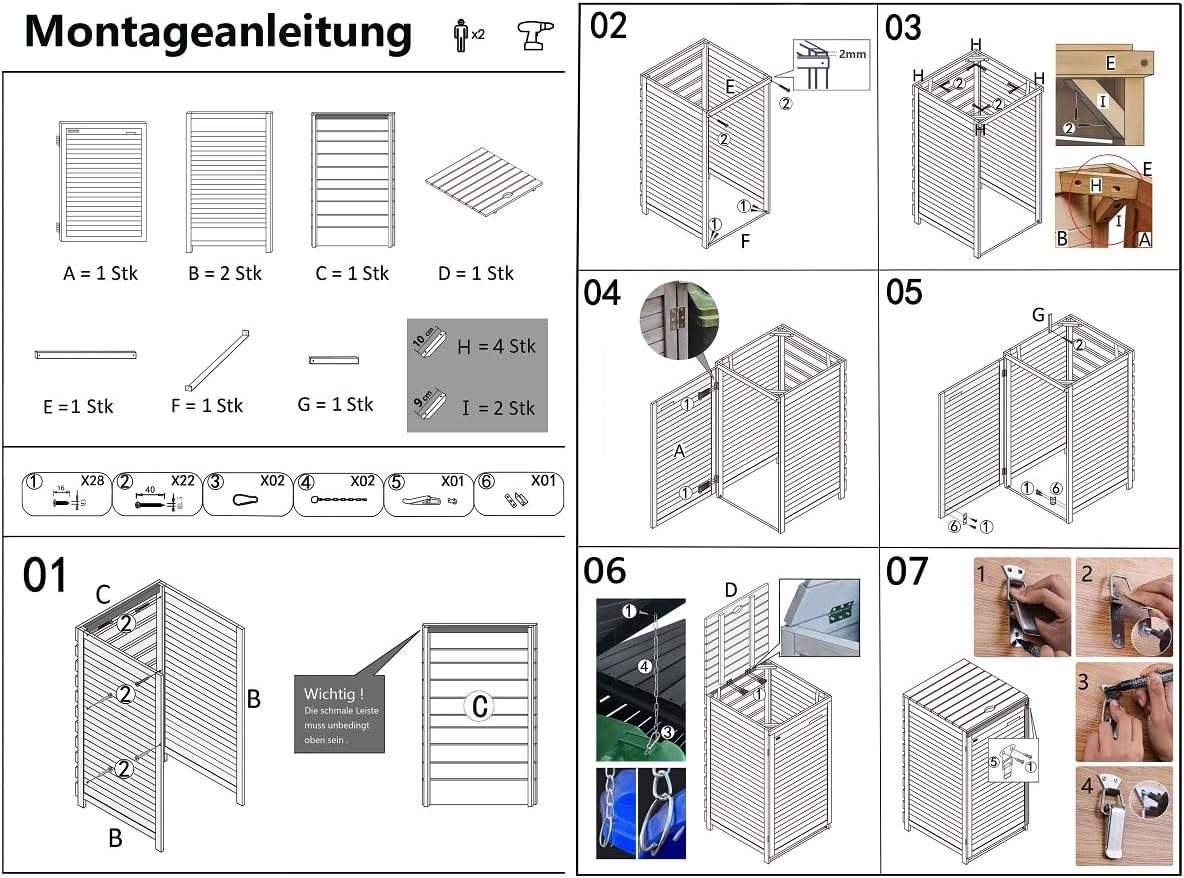 Mülltonnenbox Mülltonnenverkleidung ADRIA24 für 3 Tonnen 240L naturbelassen Müllcontainer Mülltonnenschrank Mülltonne