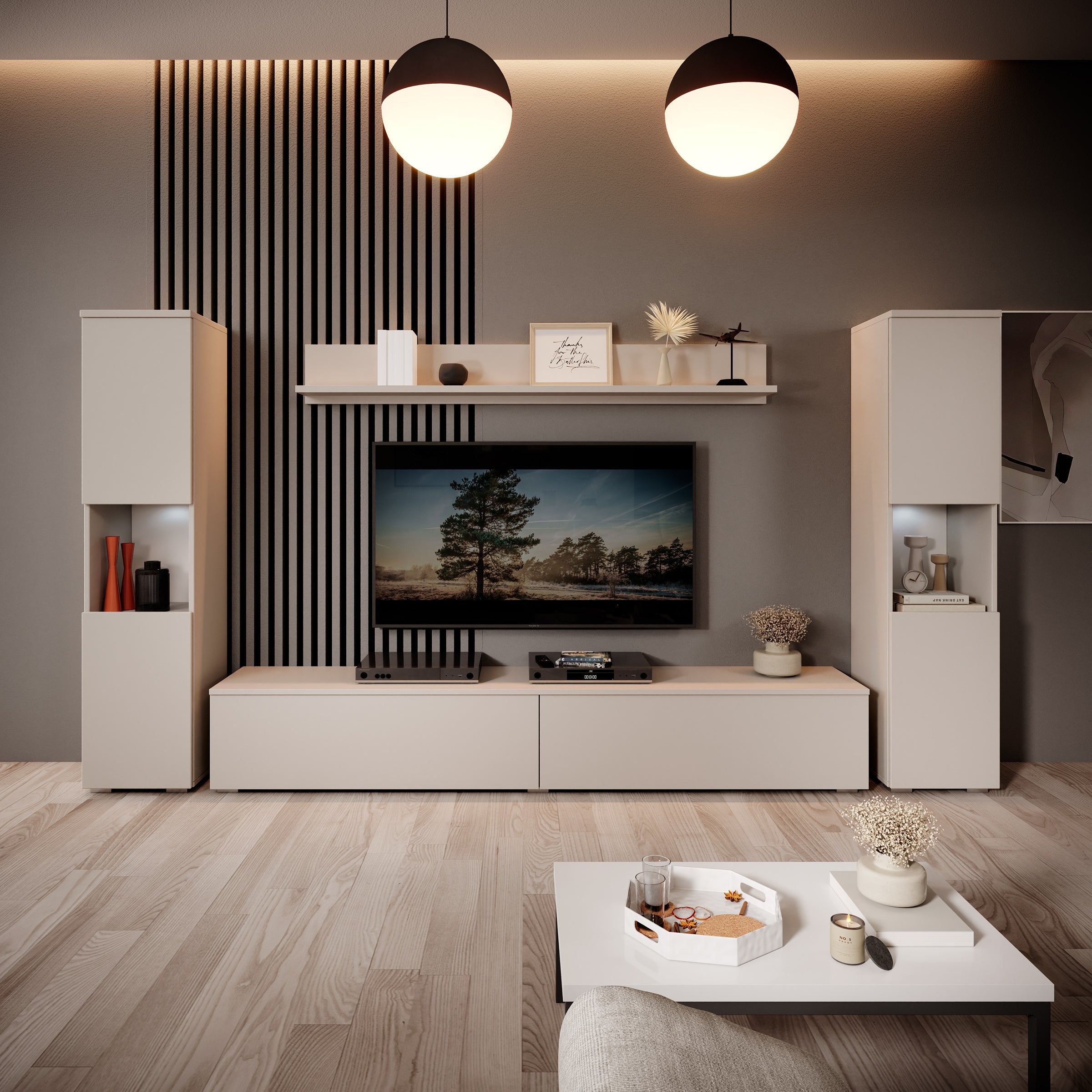 Pure XL - Wandmeubel - Beige - 180x33x130 cm