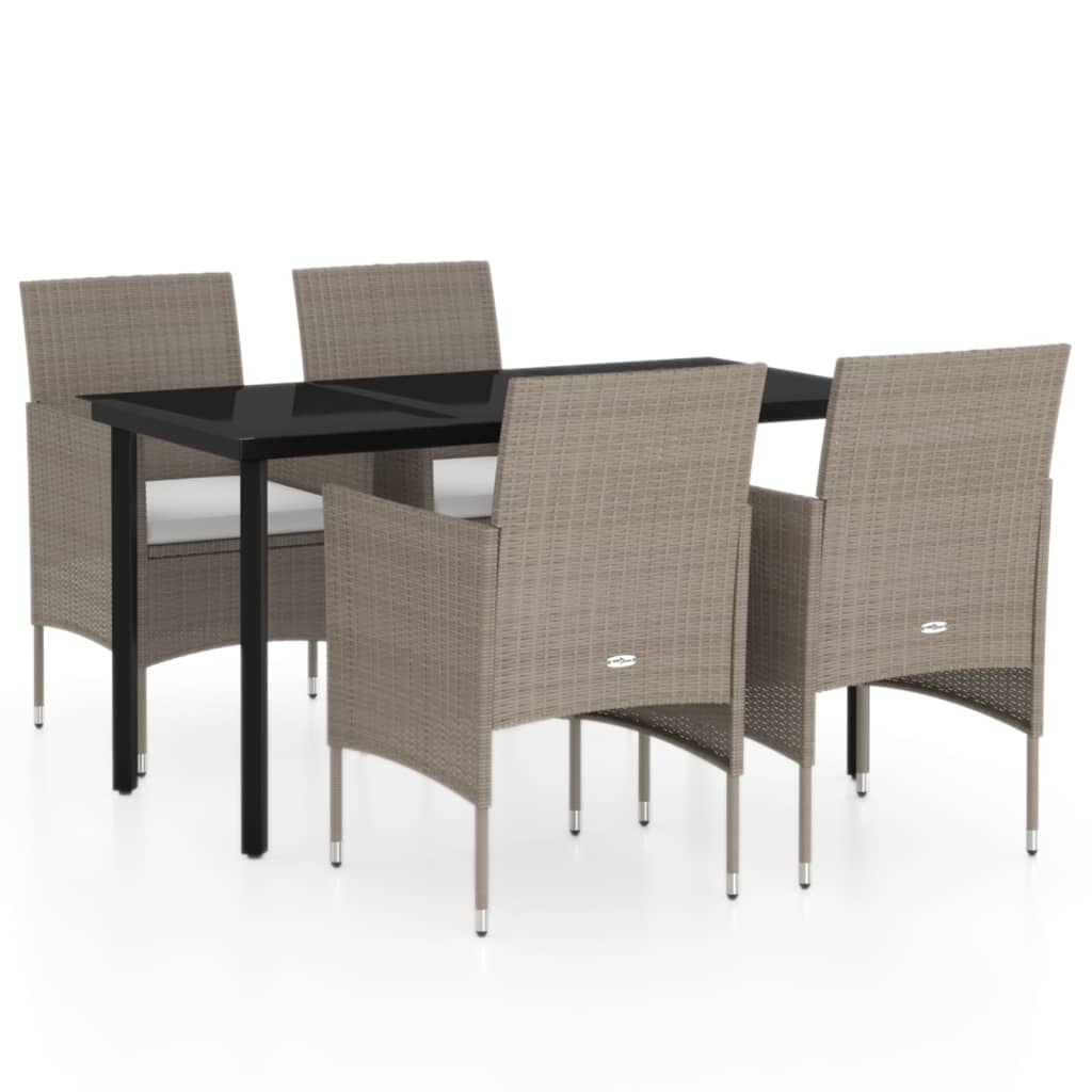 Mobilier de salle à manger de jardin coussins 5 pièces beige/noir